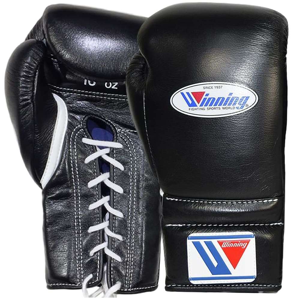 Winning MS-600 Black Lace Up Boxing Gloves 16oz – Warrior Fight Store