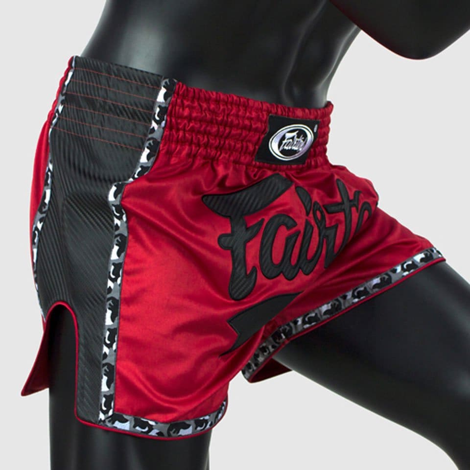 Fairtex BS1703 Red-Black Slim Cut Muay Thai Shorts - Image 2