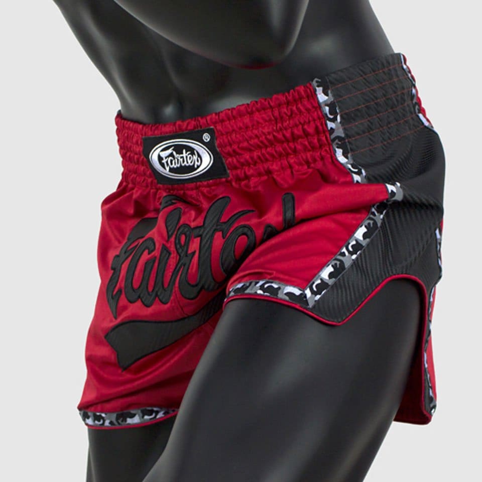 Fairtex BS1703 Red-Black Slim Cut Muay Thai Shorts - Image 3